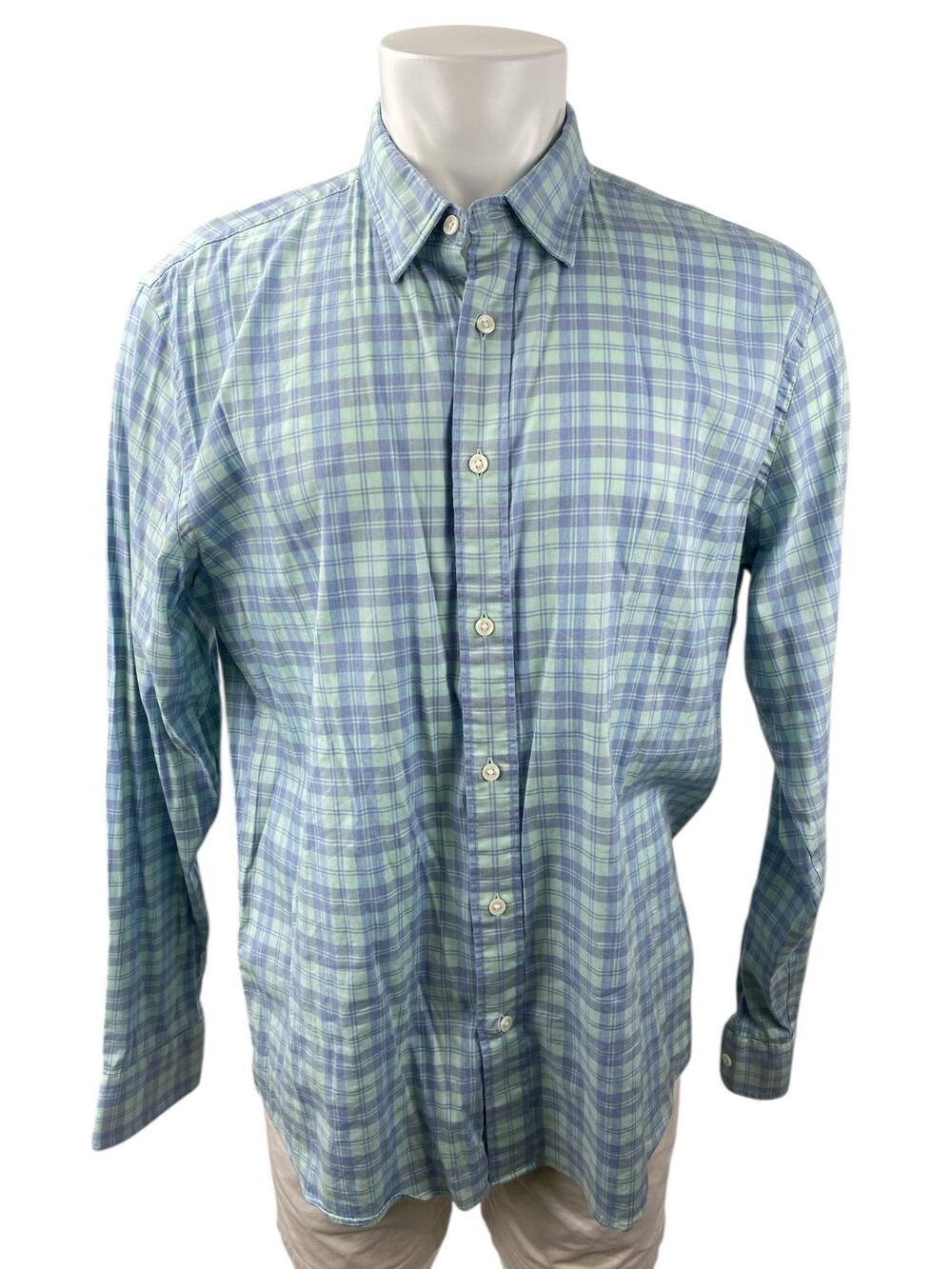 Faherty Mens Blue Plaid Long Sleeve Flannel Career Button Down Shirt Top Size XL
